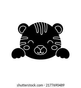 Cute Scandinavian tiger head. Animal face for kids t-shirts, wear, nursery decoration, greeting cards, invitations, poster, house interior. Vector stock illustration