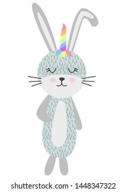 Cute Scandinavian unicorn bunny with a rainbow, kids design