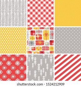 Cute Scandinavian Winter seamless patterns set with hand drawn elements for your decoration, vector illustration