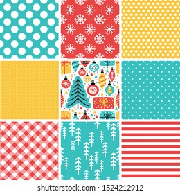 Cute Scandinavian Winter seamless patterns set with hand drawn elements for your decoration, vector illustration