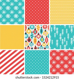 Cute Scandinavian Winter seamless patterns set with hand drawn elements for your decoration, vector illustration