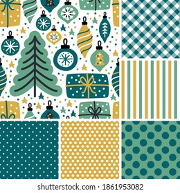 Cute Scandinavian Winter seamless patterns set with hand drawn elements for your decoration, vector illustration