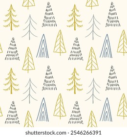 Cute Scandinavian-style forest print with trees. Doodle forest on a light background. cute natural hand-drawn print.