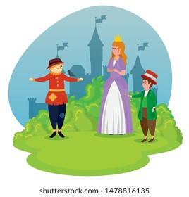 cute scarecow with girl princess and boy magician