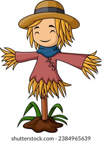 Cute scarecrow cartoon on white background