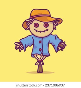 Icono de concepto festivo de halloween de dibujos animados de espantapájaros cortos aislados