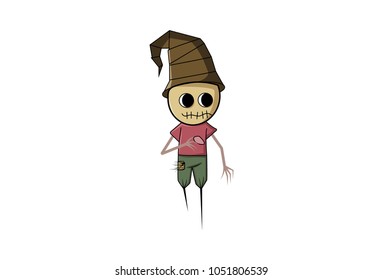 Cute Scarecrow Character. Vector Illustration. Isolated on white background.