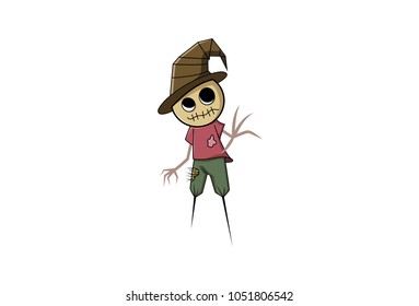 Cute Scarecrow Character. Vector Illustration. Isolated on white background.