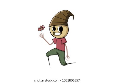 Cute Scarecrow Character. Vector Illustration. Isolated on white background.