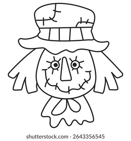 Linda cara de espantapájaros para colorear ilustración de dibujos animados de Vector