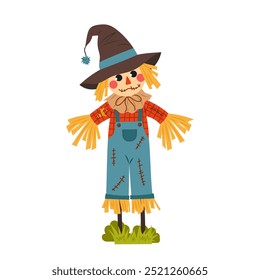 Cute scarecrow. Farm, a rural decorative element. Rustic or farm scarecrow character in flat style on white background.