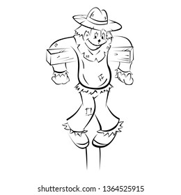 Cute Scarecrow - Line Art Vector