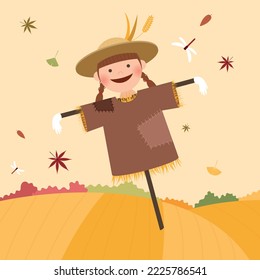 A cute scarecrow standing in the field