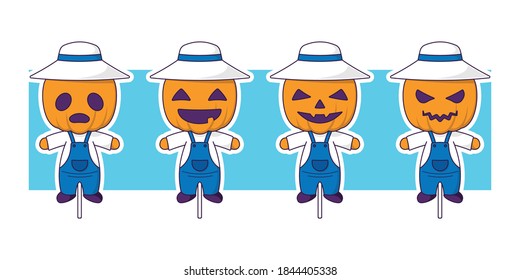 Cute-Scarecrow-Vektorgrafik-Zeichensatz-Illustrationsset