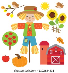 Cute Scarecrow Vector Cartoon Illustration