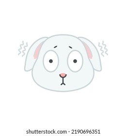 Cute scared bunny face. Flat cartoon illustration of a funny little feared rabbit isolated on a white background. Vector 10 EPS.