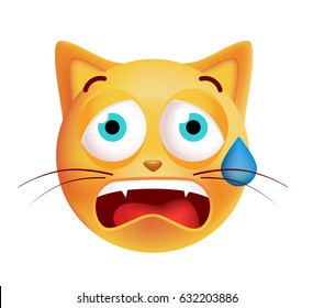 Cute Scared Emoticon Cat on White Background. Isolated Vector Illustration 