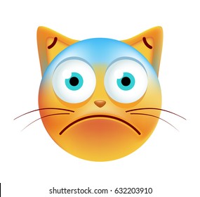 Cute Scared Emoticon Cat on White Background. Isolated Vector Illustration 