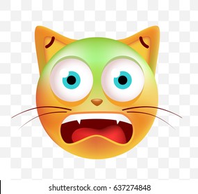 Cute Scared Emoticon Cat on White Background. Isolated Vector Illustration 