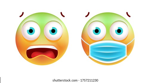 Emoticono de miedo con máscara facial sobre fondo blanco. Ilustración de vectores aislados 