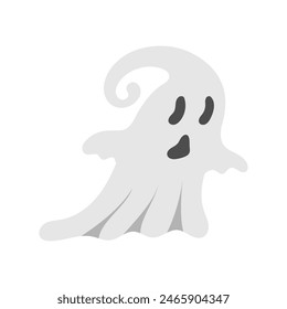 Cute Scared Halloween Ghost. Hand drawn spooky flying spirit. Cartoon funny grey ghost isolated on white background. Vector simple halloween horror character. Creepy Halloween party costume.