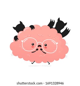 Cute scared human brain. Vector cartoon character illustration icon design.Isolated on white background