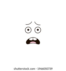 Cute scared kawaii face expression clipart isolated on white. Funny frightened facial illustration. Simple minimalistic cartoon character graphic design