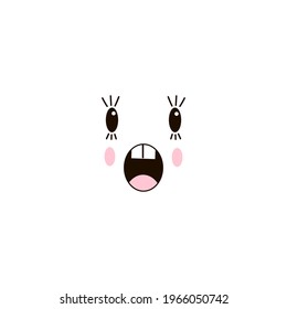 Cute scared kawaii face expression clipart isolated on white. Funny frightened facial illustration. Simple minimalistic cartoon character graphic design