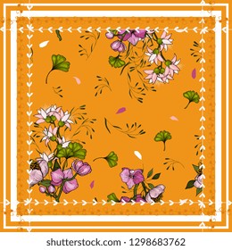Patrón de bufanda sin fisuras de motivos florales. Papel de pared floreciendo flores aisladas realistas dibujadas a mano. Fondo vintage. Ilustración vectorial.