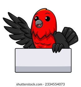 Cute scarlet tanager bird cartoon waving hand