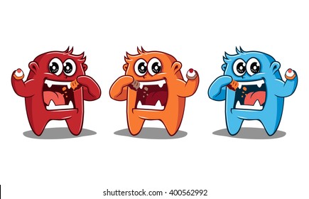 Cute Scary Cartoon Monsters Eat Cake