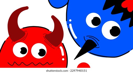 Cute and scary colorful monsters for Halloween with big open mouth as a copy room 