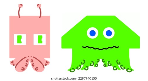 Cute and scary colorful monsters for Halloween with big open mouth as a copy room 