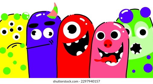 Cute and scary colorful monsters for Halloween with big open mouth as a copy room 
