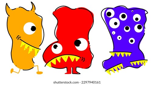 Cute and scary colorful monsters for Halloween with big open mouth as a copy room 