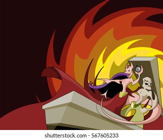 cute and scary demon and skeleton monster rising.