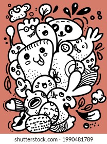 cute scary doodles of ghosts, Halloween party.