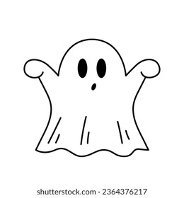 Cute scary ghost. Hand drawn Halloween character in sketch doodle style. Isolated vector illustration.