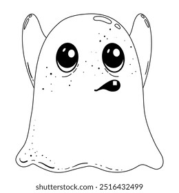 Lindo fantasma aterrador flotando en el aire y asustando a la gente. Símbolo de fiesta de Halloween. Silueta en el fondo blanco para el diseño, logotipo, emblema, pegatinas