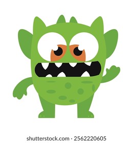 Cute Scary Green Monster Mascot Cartoon Character with Happy Expression