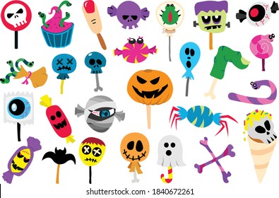 Cute and Scary Halloween Candy Vector Set