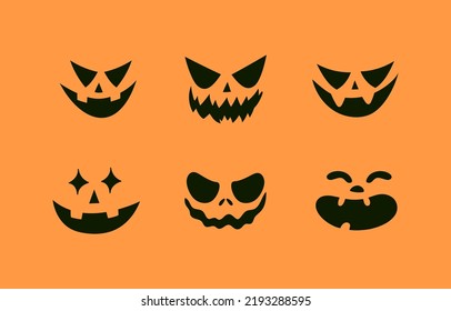 Cute scary Halloween faces for jack pumpkin stencils. Halloween faces for jack pumpkin stencils. Evil pumpkin's eyes and mouths. Spooky creepy funny lantern head stencils