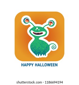 Cute scary Halloween monster isolated on white background. Flat style. Design element for cards, magnets or stickers.