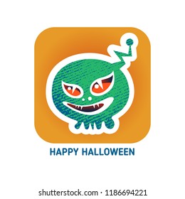 Cute scary Halloween monster isolated on white background. Flat style. Design element for cards, magnets or stickers.