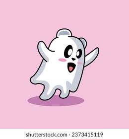 cute scary halloween panda ghost happy vector art illustration