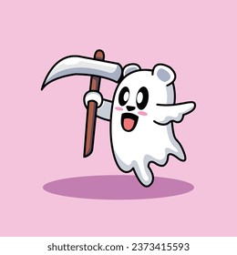 cute scary halloween panda grim reaper vector art illustration