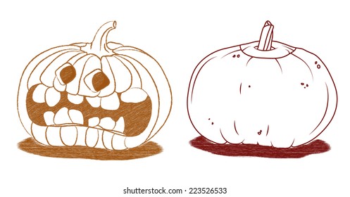 Cute scary Halloween pumpkin set. vector illustration 