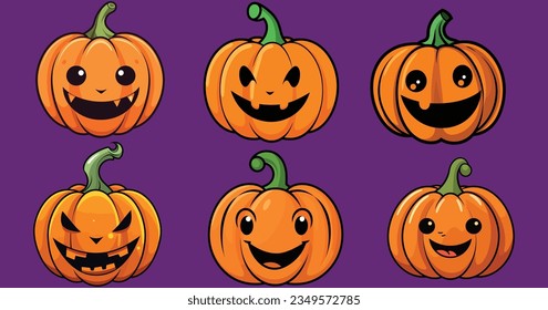 Cute and scary pumpkins for halloween, Pumpkin pack-set, Halloween graphic elements