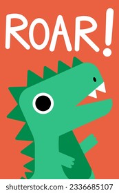 cute scary tyrannosaur dinosaur says roar drawn as vector for tee print (t rex)
