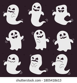 Cute and scary white halloween ghosts can be use to make ornament